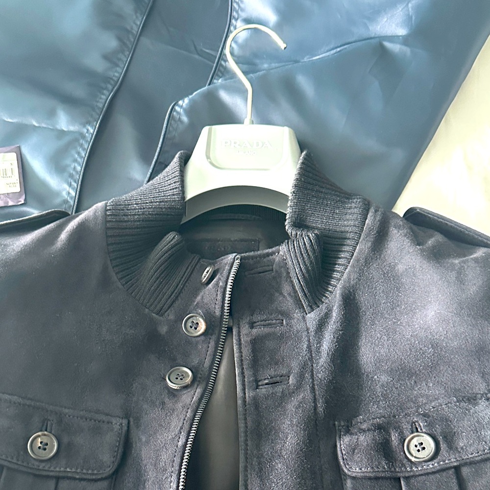 Prada black suede bomber jacket